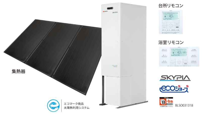 SKYPIA、NORITZの太陽熱利用ガスふろ給湯システム