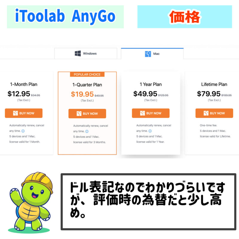 iToolab『AnyGo』の価格、「iToolab AnyGo」位置情報変更ツール