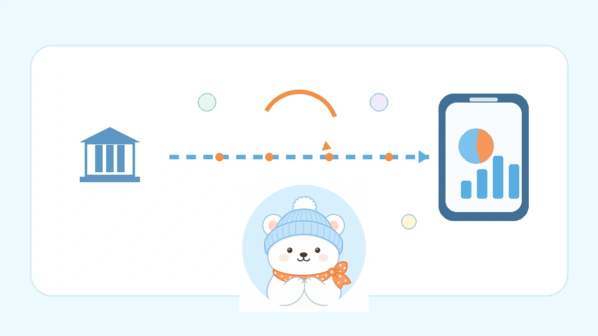 銀行と家計簿アプリがAPI経路で接続されるイメージ