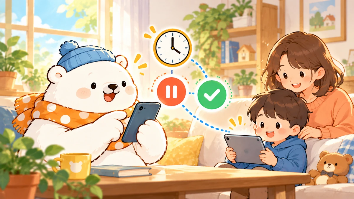 親が子どものデバイス利用時間を家庭の予定に合わせて調整するイメージ